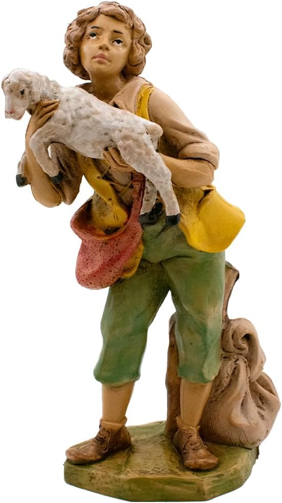 VILLAGE GIFT IMPORTERS 8" Nativity Shepherd Holding a Lamb | Hand Painted | Add to Creche Manger Scene | Great Christian Holiday Home Decoration for Christmas | Made in Italy - Image 3
