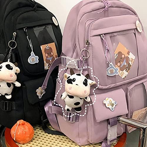 Kawaii Backpack with Pins Badges, Large Capacity Aesthetic School Bag for Teen Girls Multi Pocket Preppy School Bag with Cute Accessories