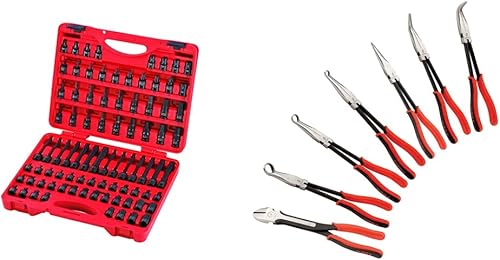 Sunex 3569 38 pulgadas Dr. Master Juego de llaves de impacto de broca hexagonal (84 piezas) y 3613V 7 piezas juego de alicates de largo alcance