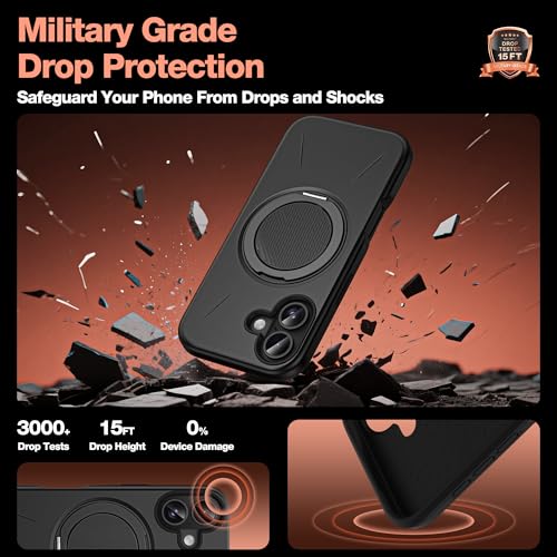Flyzoo Armor Magnetic Stand Case for iPhone 17 - with 360° Rotatable Ring Kickstand Holder [Compatible with MagSafe] [Military Grade Drop Protection] Heavy Duty Shockproof Cover 6.3", Black by Flyzoo - Used condition - Image 5