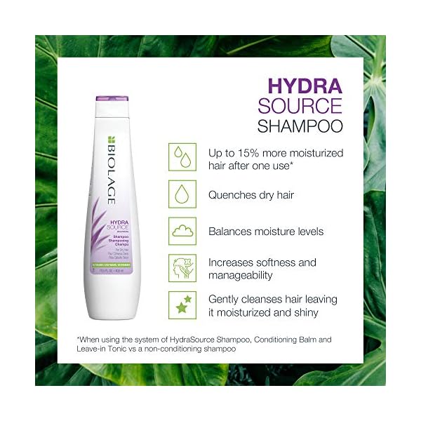 Biolage Hydra Source Shampoo | Hydrates & Moisturizes Dry Hair | Helps Repair Split Ends | Paraben-Free | For Dry Hair | Salon Shampoo | Weightless, Soft Finish | Vegan | Cruelty Free | 13.5 Fl. Oz