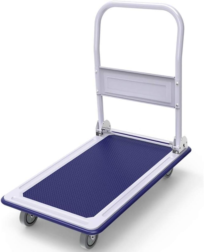 LXJYMX Compact platform truck Compact platform truck Folding trolley Load capacity (approx. 250 kg) Blue Large-capacity platform truck (Size : 60 * 90 * 90cm)