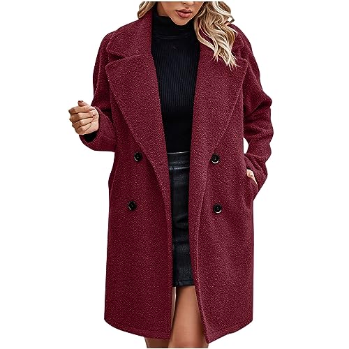 Zeiayuas Fleece Jacket Women Sherpa Plush Coat Winter Thick Thermal Outwear Teddy Bear Coats Mid Length Overcoat Warm Soft Fur Outerwear Ladies Open Front Long Jackets Fluffy Overcoat with Pockets