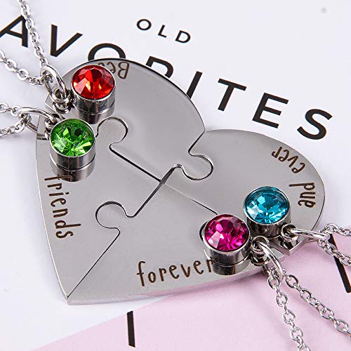 Personalized Matching Heart Puzzles Pieces Custom Name Birthstone Friendship Necklaces for Best Friends of 44