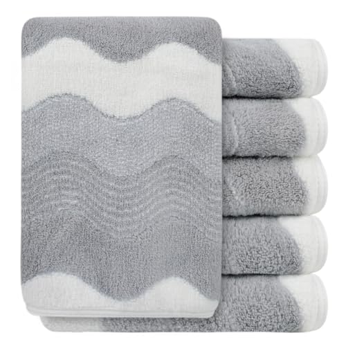 SINLAND Microfiber Facial Cloths Fast Drying Washcloth 12x12inch Wave Pattern 6 Pack