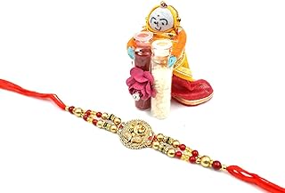Raksha Bandhan Rakhi for Brother with Greeting Card | Combo Pack Ganesha Rakhi with Roli Chawal (Rakhi-8484-Roli Chawal-01)