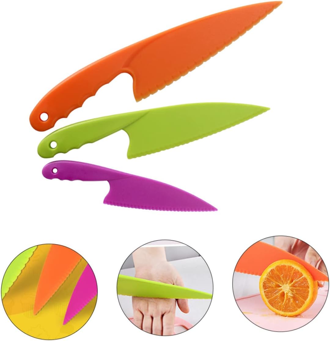 3sets Plastic Fruit Knife for Boys and Girls Kitchen Knives for Cooking Camping Random Color