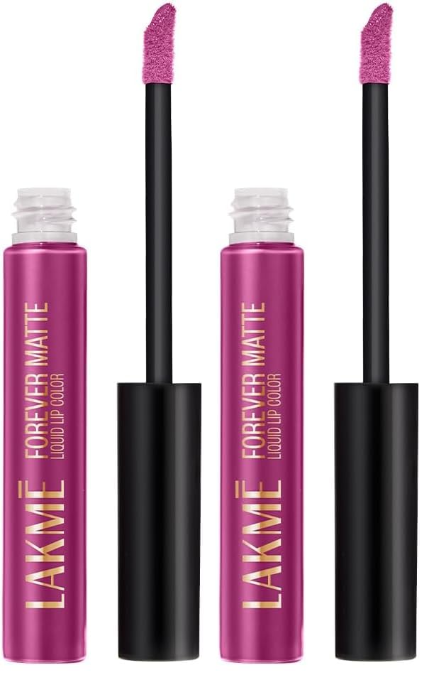 Image of Lakme Forever Matte Liquid Lip Colour, Long-Lasting Liquid Lipstick, Lightweight & Transferproof, Smudgeproof - Pink Floss 5.6ml (Pack of 2)