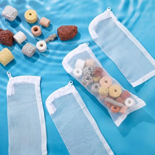 Image of Geiserailie 4 Pcs Aquarium Filter Media Bags 150 Micrometer Fine Filter Bags Mesh Reusable with Zipper for Activated Carbon Resins (3.1 x 7.9 Inch)