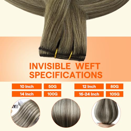Image of Full Shine Machine Weft Hair Extensions 14 Inch 100G | Machine Tied Sew In Weft, 7 /7 /800 Ash Brown To Blonde Mix Brown, Remy Human Hair, Workday Styling, Daily Wear
