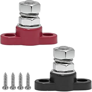 2PCS 3/8" Car Power Distribution Block, 12V 200A Stainless Steel Vehicle Single Stud Battery Junction Post, Automotive Distribution Block Terminal Accessories, Universal Fit