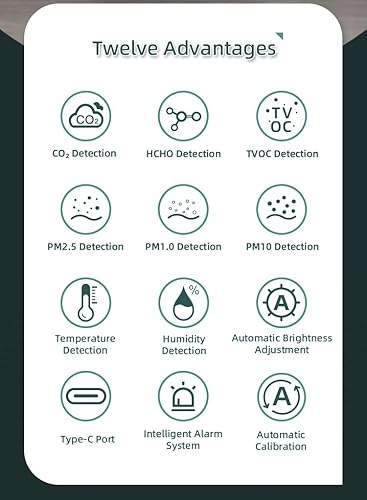 Miniatura 2 de Medidor de calidad del aire interior 8 en 1, detector de CO2, monitor de calidad del aire WiFi, sensor NDIR, medidor de CO2 detecta CO2, PM2.5,
