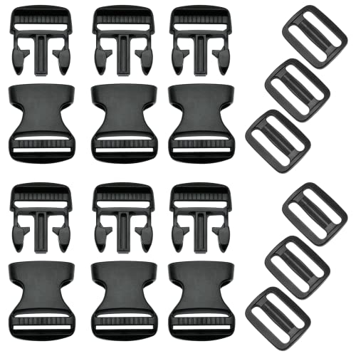 LiteTour 6 Set 25 mm/2,5 cm Schnallen-Clips und Tri-Glide Slides, flache Seitenschnallen – strapazierfähige Ersatzschnallen für Rucksackreparatur, Gepäckbefestigungsgurt, Haustierhalsbänder und mehr