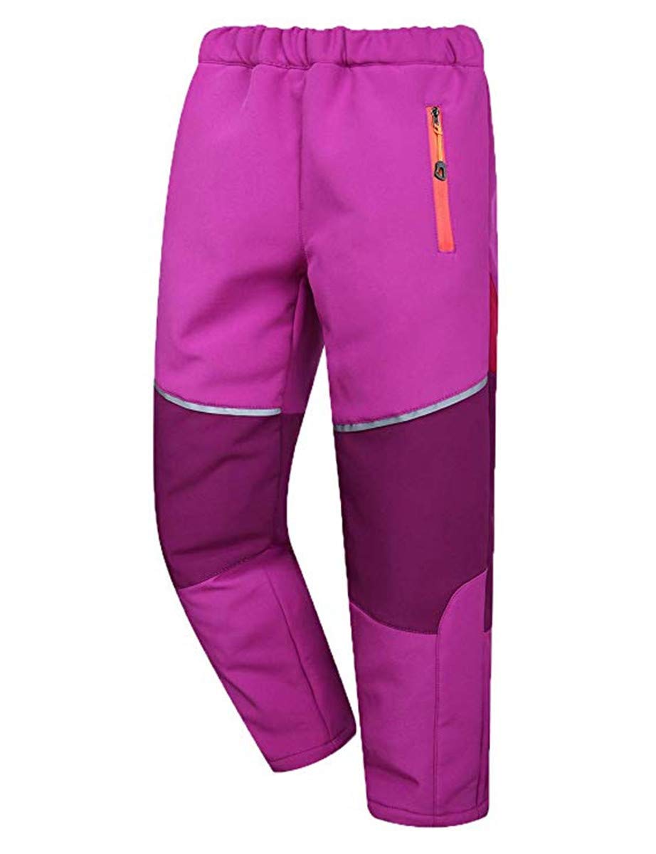 FAIRYRAIN Niño Deporte al Aire Libre Fleece Lined Winter Soft Shell Elasticated Waist Pantalones de Montaña Impermeables Transpirable Pantalones Senderismo Niña Pantalones con Cremallera Bolsillos
