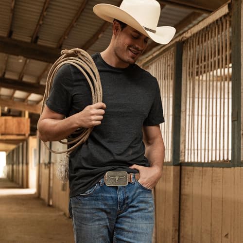 Men Women Brown Cow-Head Buckle Western Cowboy Belt Floral Carved PU Leather Cowgirl Belt - Vintage Longhorn Waist Belt2