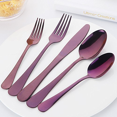 Ménagère 20 pièces bleue et violette pour 4 couverts modernes