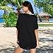 Oryer Women Swimsuit Coverup V-Neck Swimwear Bathing Suit Cover Up Cotton T-Shirt Bikini Dress(D- Black)