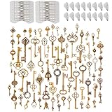 Lot de 43 clés vintage pour décoration de fête, collier clé avec 40 breloques en forme d'ailes de libellule blanches