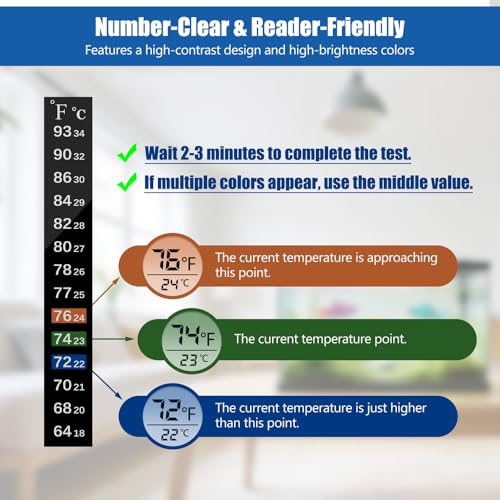 Image of Adhesive Fish Tank Thermometer Strip Aquarium Thermometer Sticker Display 64-93 ℉ (18-34 ℃) Brewing Thermometer Test Strip 6 PCS