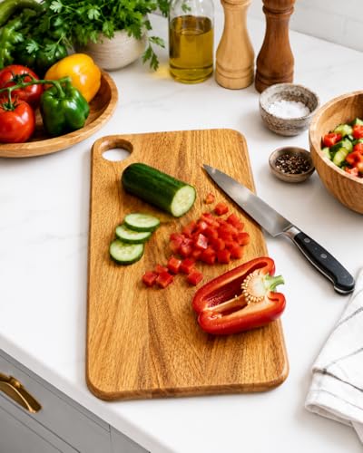 Image of Premium Luxury 100% Natural Mango Wood Cutting & Chopping Board Knife-Friendly, for Vegetables, Fruits and Meat | Natural Finish | 15 x 9 x 0.75 Inch Large | Durable & Handcrafted - 1 Year Warranty