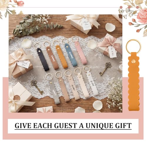 Image of Scalloped PU Leather Keychain Blanks Laser Engraving Blanks Loop Keychain Kit with Key Ring for DIY