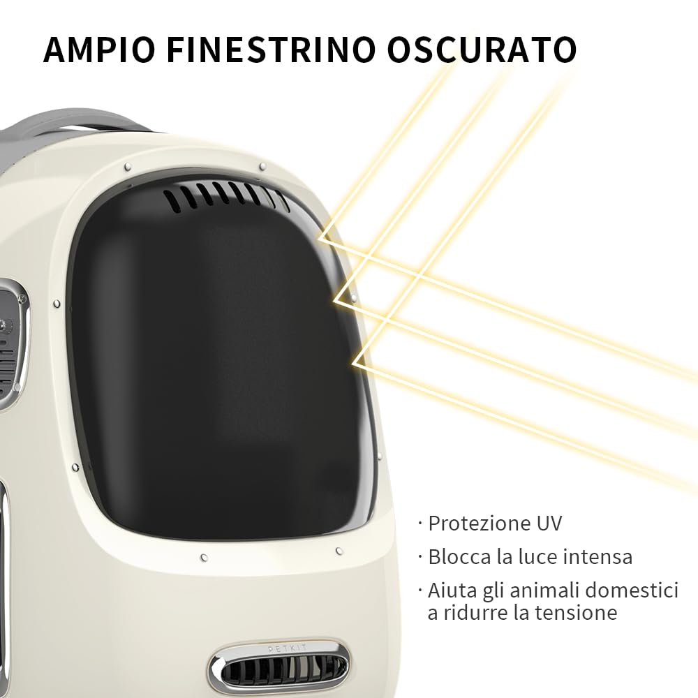 PETKIT Zaini da Viaggio per Gatti, Zaini da Trasporto, Ventole e luci Integrate, Zaini per Cuccioli ben Ventilati, Zaini da Esterno Comodi e Leggeri per Animali Domestici (Laiteux)