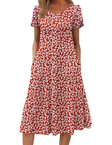 Image of ZEAGOO Womens Casual Dresses for Summer Short Sleeve Flare Midi Dress Loose Flowy Beach Sundress