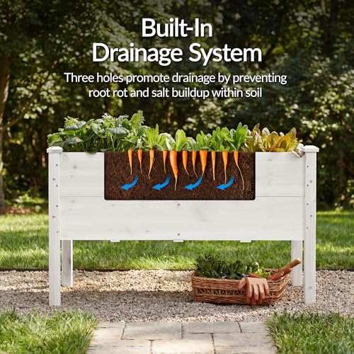 Image of Best Choice Products 48 inch x 24 inch x 30 inch Raised Garden Bed with Extra Deep 16 inch Depth, Elevated Wood Planter Box Stand for Backyard, Patio, Balcony, Natural Fir Wood - White