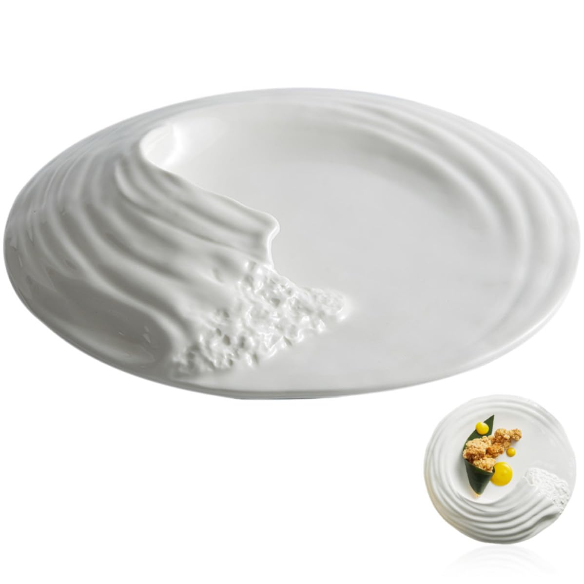 Assiette de service en céramique blanche facile à nettoyer Zerodeko