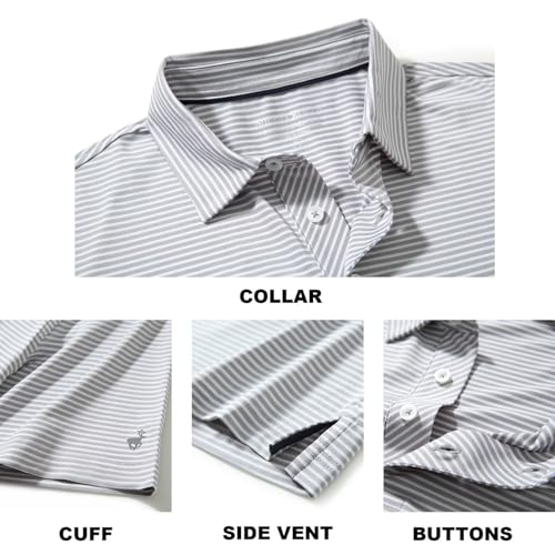 Image of Mens Golf Shirt Moisture Wicking Dry Fit Performance Sport Short Sleeve Striped Golf Polo Shirts for Men
