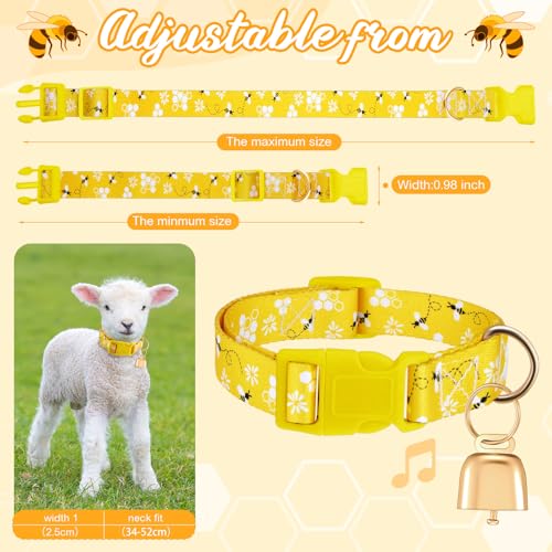 Image of Goat Collar with Bell, Sheep Grazing Copper Bells and Adjustable Nylon Collar Set Loud Bronze Bell for Summer Small Farm Animal Sheep Cow Dog Accessories Gift(Bee)