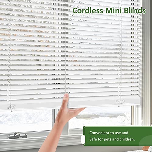 Kokorona Cordless Mini Blinds Horizontal Venetian Blinds Vinyl Window Shades Light Filtering Privacy Room Darkening Blinds For Bedroom, Kitchen, Office, 22" W X 64" H, White #TOP3