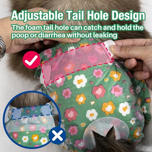 Image of Pet Soft Disposable Cat Diapers - Diaper for Female & Male Cats, Puppy Doggie Diapers for Female Dogs with Adjustable Foam Tail Hole, XX-Small (24Pcs, Green)