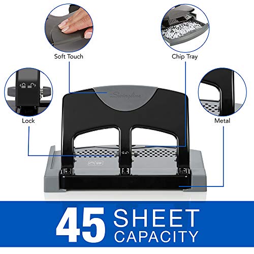 Image of Swingline 3 Hole Punch, 45 Sheet Capacity Three Hole Puncher 3 Ring, Paper Punch, SmartTouch Low Effort, Black & Silver (74136) (Pack of 4)