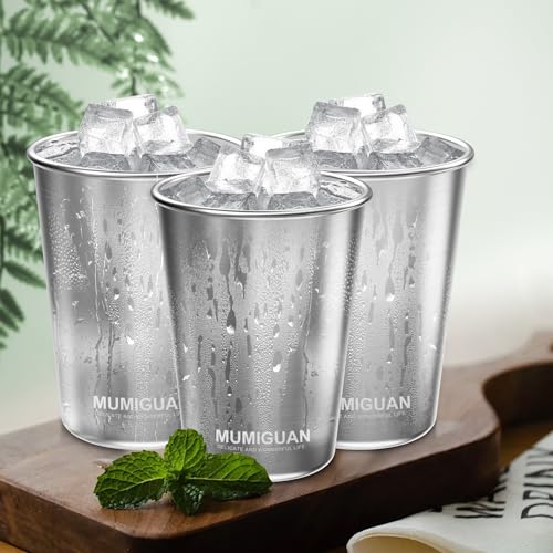 MUMIGUAN Stainless Steel Cups for Kids 12oz/350ml (4 Pack), Stainless Steel Tumbler, Kids Cups, Camping Stainless Steel Cups, Stackable Metal Drinking Glasses, BPA Free, Stackable, Durable.