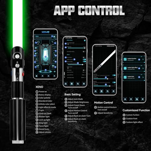 Lichtschwerter Lightsaber für Erwachsene mit App-Steuerung, Smooth Swing RGB-Farben Veränderbar Duell-Lichtschwert, Neueste V3.0 Motion Control Lichtschwert mit 16 Sound-Fonts (DV)