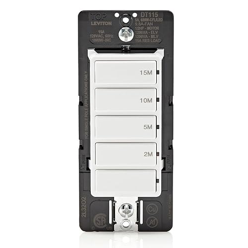 Vista 14 de Interruptor de cuenta regresiva Leviton para luces, ático, calefactores, bombas de piscina, 15-30 min, 1-2 hora, requiere cable neutro, 20A, 1