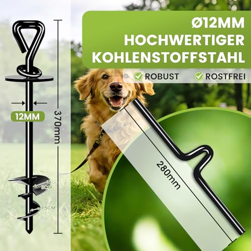 Bodenanker Hund, ø 12mm Spiralklinge Anlegepflock für Hunde bis zu 220 lbs, Erdanker Hund Mittlere Oder Große für Camping, Strand, Rasen und Hof
