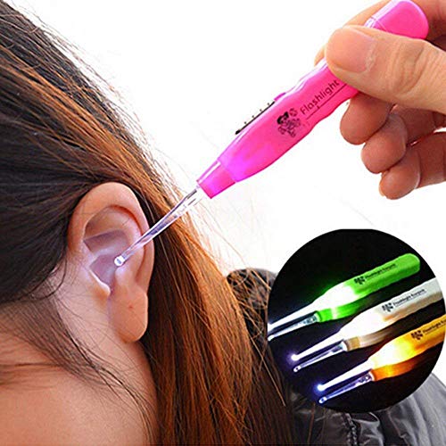 Image of Pack of 4 LED Flashlight Earwax Removal Tool - Safe Earpick Cleaner for Kids & Adults | Ear Cleaning Kit With Light for Easy & Precise Wax Removal