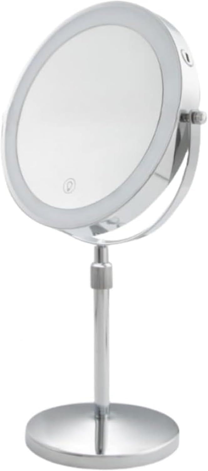 Zxyler ライト付き LED 化粧鏡 - シルバー 7 倍拡大で卓上での