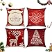 Abnaok 4 bożonarodzeniowe poszewki na poduszkę na sofę, 45 x 45 cm, czerwone, jeleń, Wesołych Świąt (E)