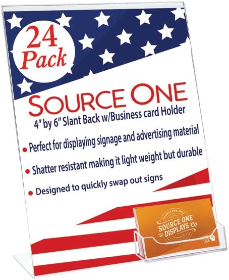 SOURCEONE.ORG 4 x 6 Inches Slant Back Sign Holders with Business Card Pocket (24 Pack)