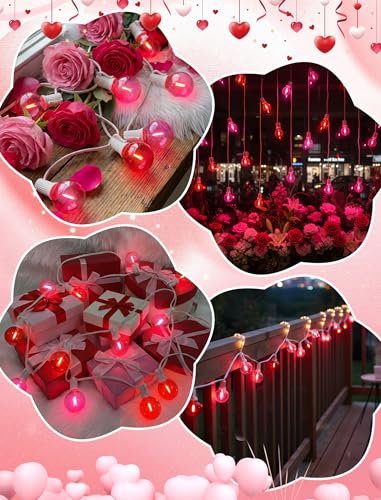 Image of 25 Pack G40 LED Red and Pink Replacement Light Bulbs, Shatterproof G40 LED Globe Lights Bulbs for Outdoor Patio String Lights Valentine's Day Party Christmas Decor, E12 C7 Candelabra Base, 2700K
