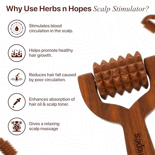 Image of Herbs 'n' Hopes Wooden Hair Growth Roller | Manual Head & Scalp Massager Balyantra & T-Roller for Hair Growth, Stress Relief & Relaxation | Portable Wooden Hair Scalp Roller or Stimulator for Blood Circulation