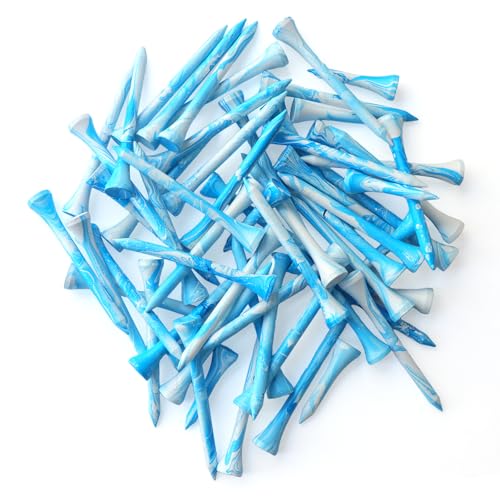 EWILLING Golf Tees Multiple Colors Mixed Size Package, 100pcs Professional Bamboo/Wood Golf Tees, Size 3-1/4", 2-3/4" & 1-1/2" Reduce Friction and Resistance (Blue 2-3/4"+1-1/2")