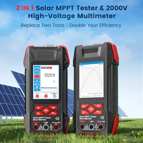 Image of 2000W Solar Panel Tester, 2-in-1 MPPT Photovoltaic Meter & 60000-Count Digital Multimeter with 2000V AC /DC, 3.2 inch Color Display for PV Panel Testing, Installation & Maintenance