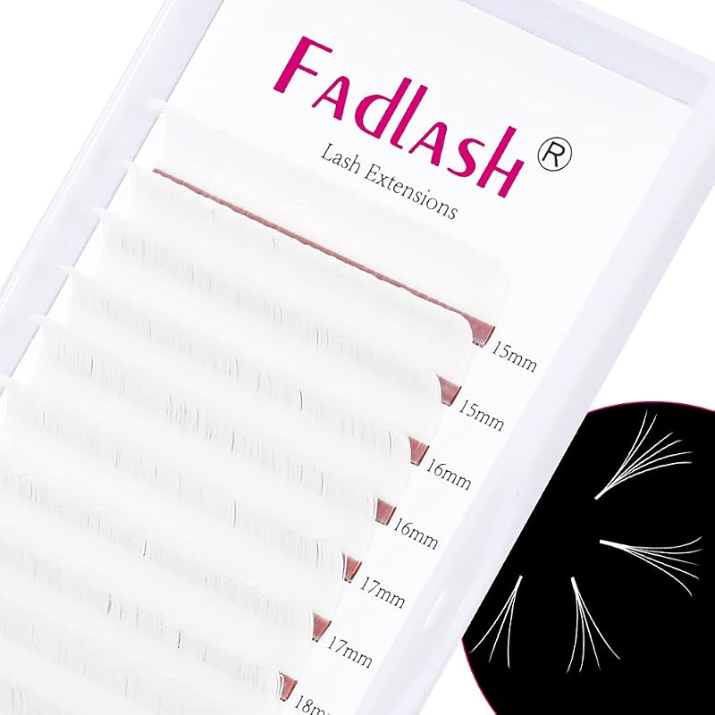 Extensões de cílios FADLASH Easy Fan brancas, curvatura D, 0.07, 15–20 mm