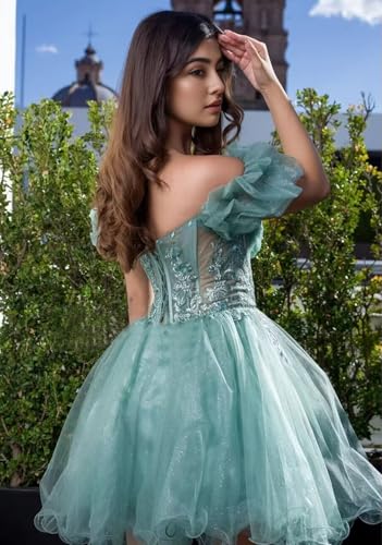 Youjiayi Off Shoulder Homecoming Dresses for Teens Sparkly Lace Tulle DAMA Dress for Quinceanera Beaded Short Prom Gown2