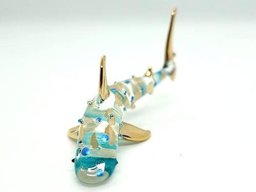 Miniatura 5 de Figuras miniatura de ballena y tiburón, animales marinos, arte de vidrio soplado a mano, regalo coleccionable para decorar (tono azul)
