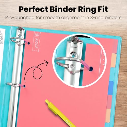 Yoobi 8 Tab Binder Dividers, 3 Hole Punch Divider Set for 3 Ring Binders, Pack of 4 Multicolor Loose Leaf Dividers, Includes Sticky Labels for Blank Tabs, Office or School Supplies, Binder Organizer